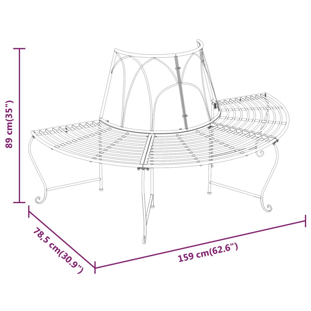 vidaXL Half Round Tree Bench Ø159 cm Black Steel