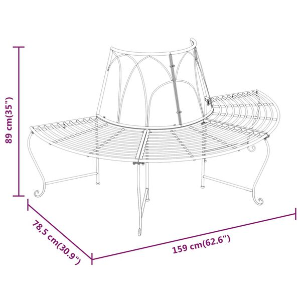 vidaXL Half Round Tree Bench Ø159 cm Black Steel