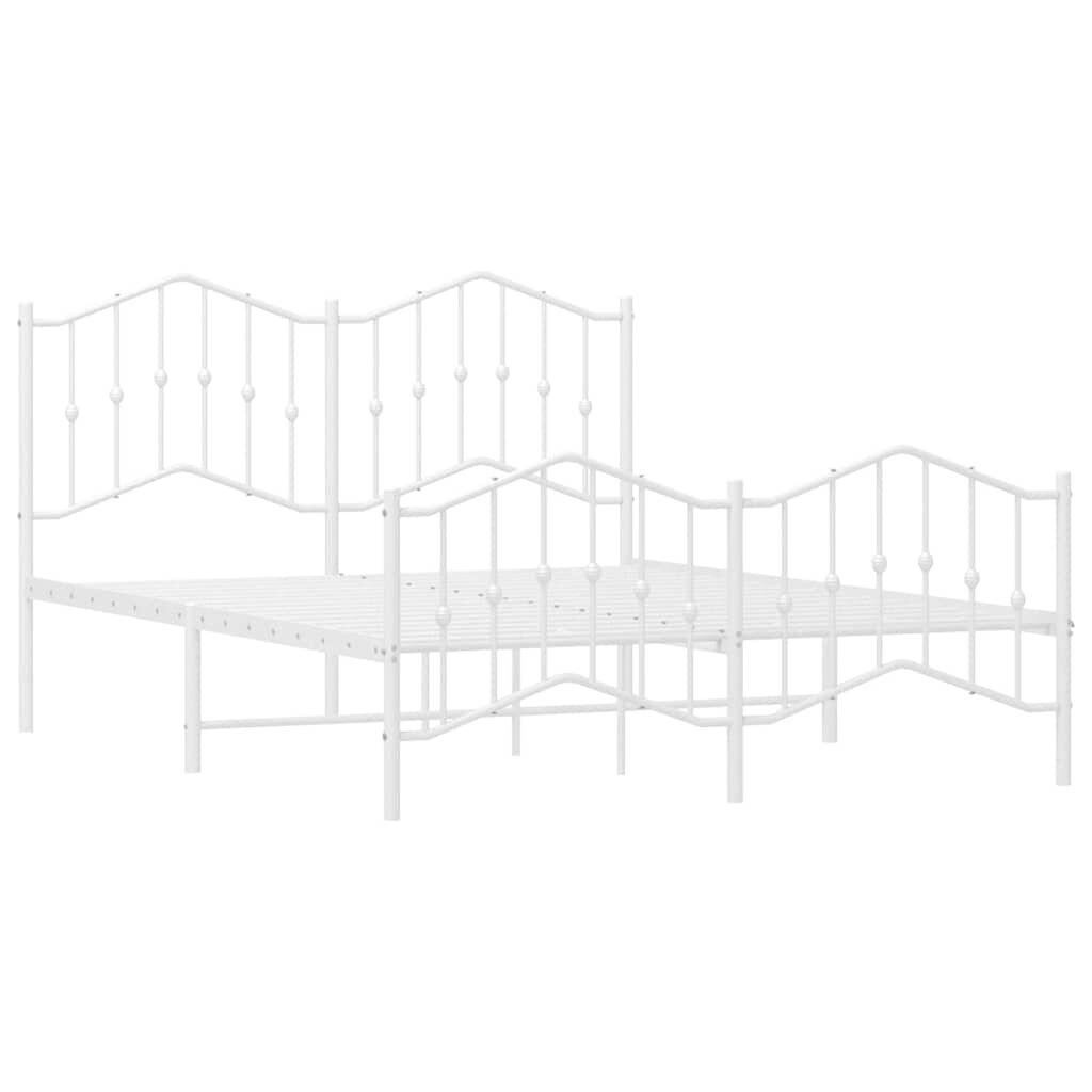 vidaXL Metal Bed Frame without Mattress with Footboard White 150x200cm