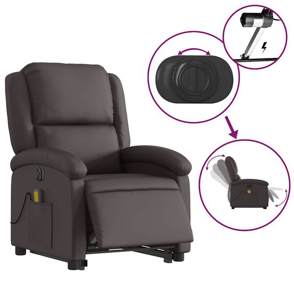 vidaXL Electric Stand up Massage Recliner Chair Dark Brown Real Leather