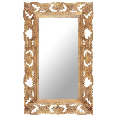 vidaXL Hand Carved Mirror Brown 80x50 cm Solid Mango Wood