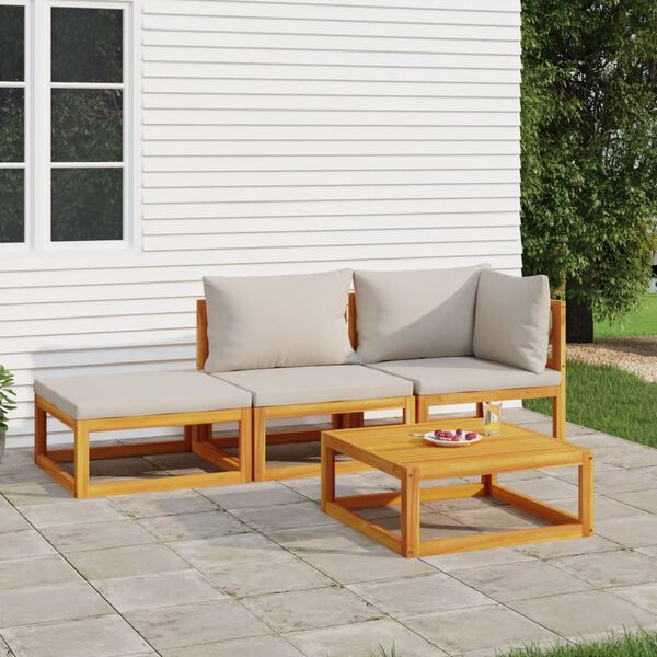 vidaXL 4 Piece Garden Lounge Set with Light Grey Cushions Solid Wood