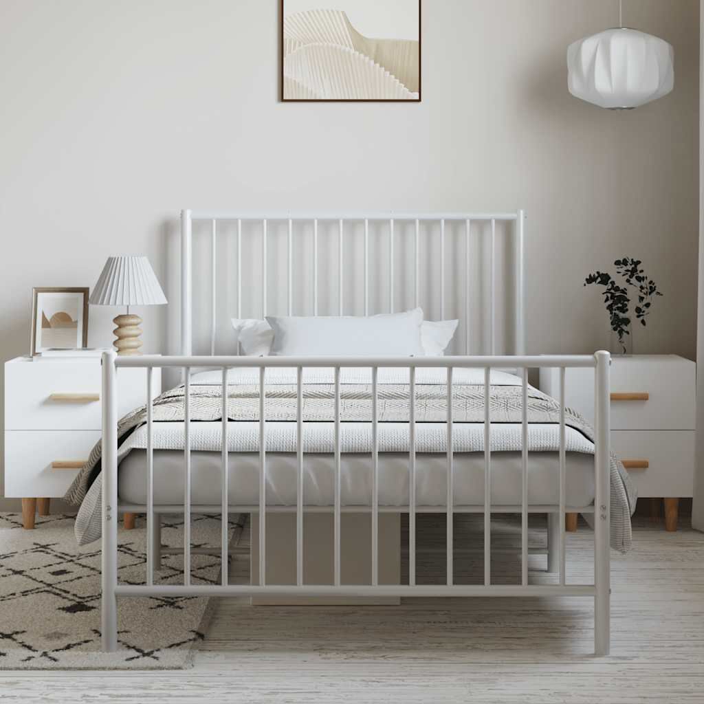 vidaXL Metal Bed Frame without Mattress with Footboard White 100x200cm