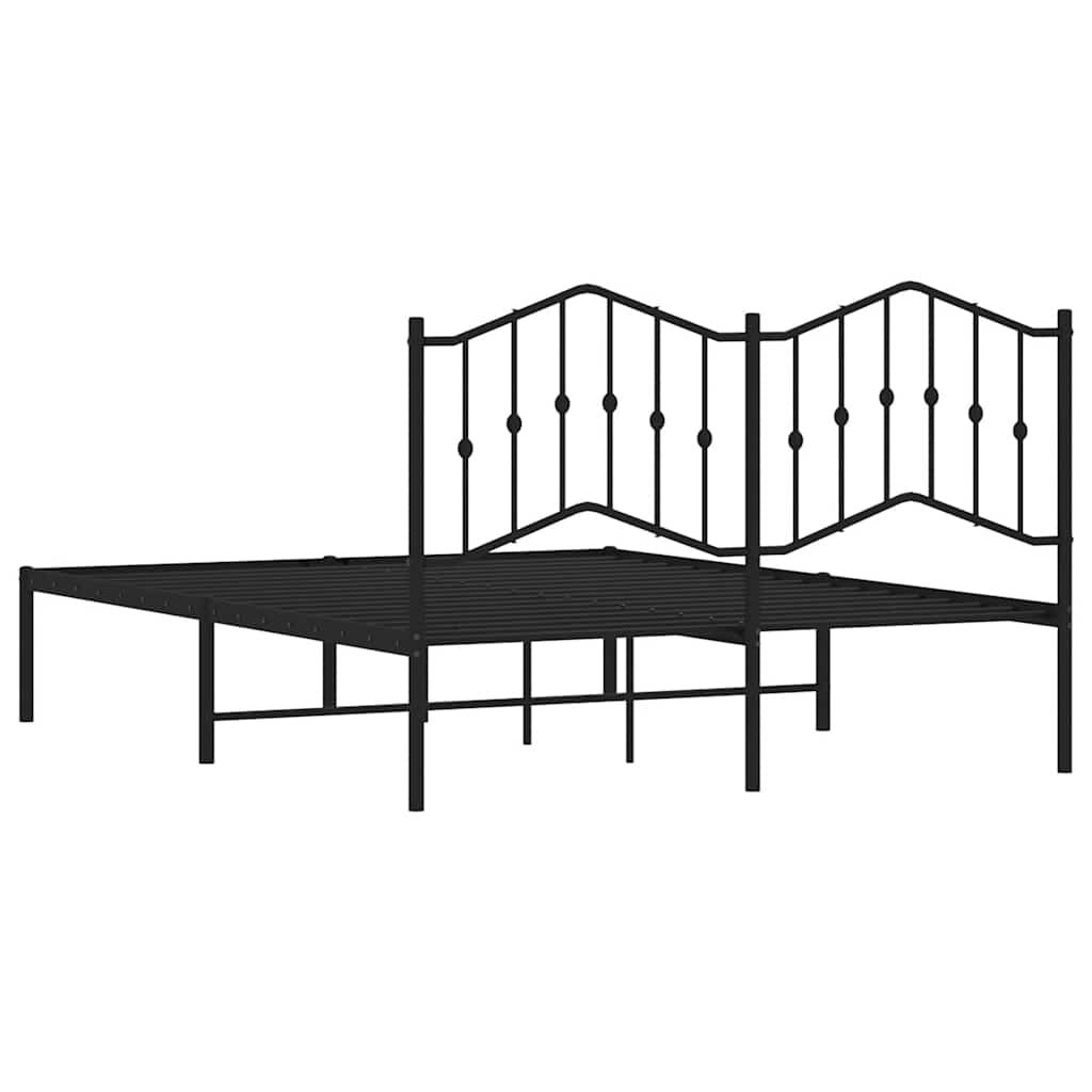 vidaXL Metal Bed Frame without Mattress with Headboard Black 135x190cm