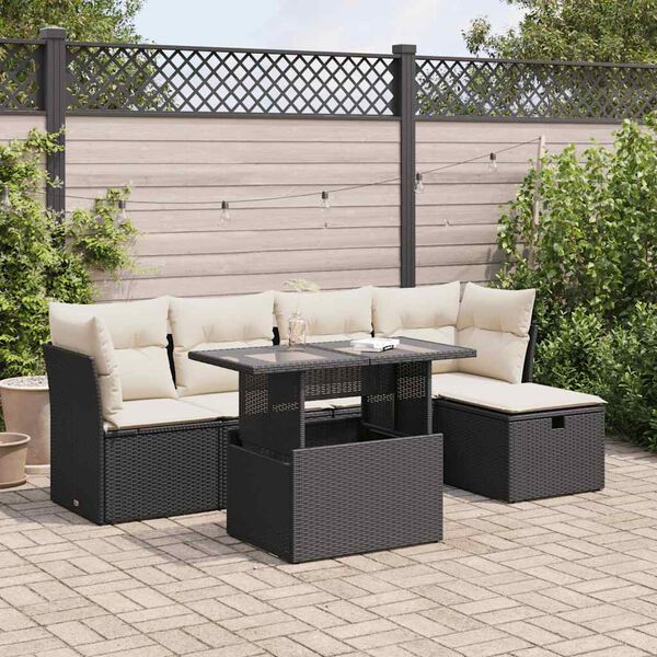 vidaXL 6 Piece Garden Sofa Set with Cushions Black Poly Rattan