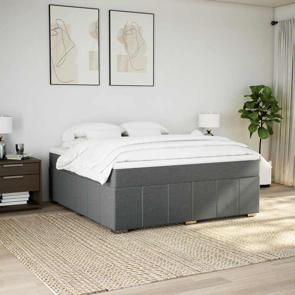 vidaXL Box Spring Bed with Mattress Dark Grey California King Fabric
