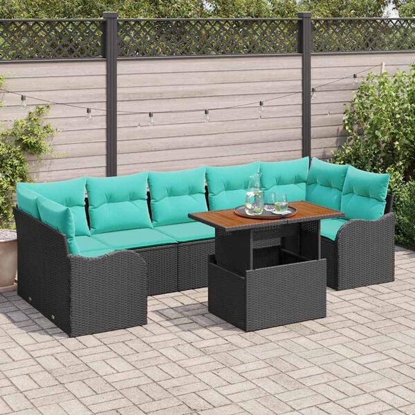 vidaXL Garden Sofa Set with Storage 8 pcs Black Poly rattan