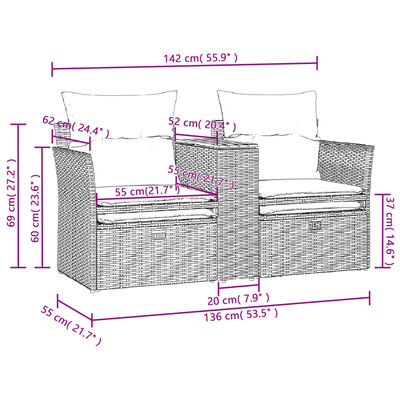 vidaXL Garden Sofa 2-Seater with Stools Beige Poly Rattan