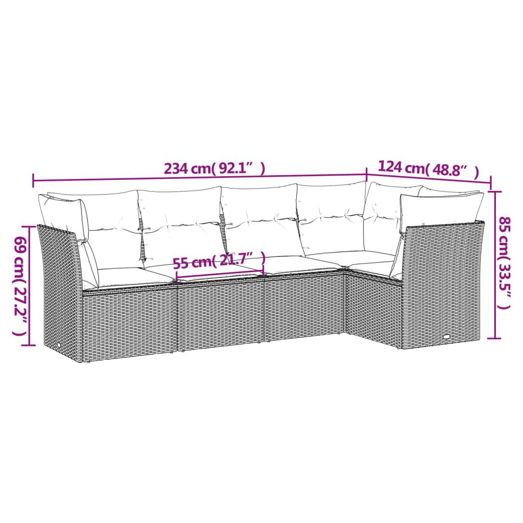 vidaXL 5 Piece Garden Sofa Set with Cushions Black Poly Rattan