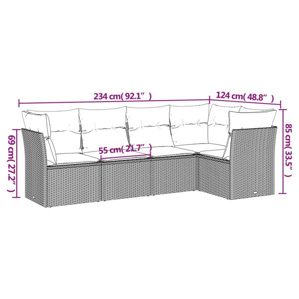 vidaXL 5 Piece Garden Sofa Set with Cushions Black Poly Rattan
