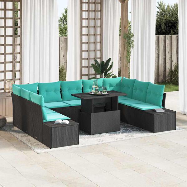 vidaXL Garden Sofa Set with Cushion with Storage 10 pcs Black and blue