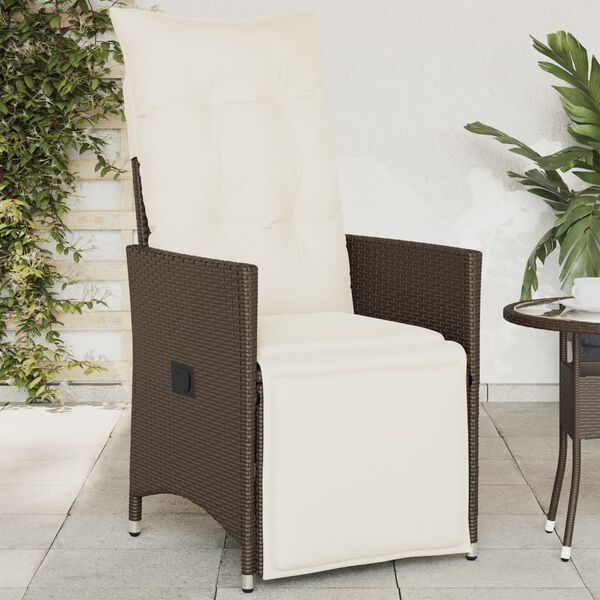 vidaXL Reclining Garden Chair with Cushions Brown Poly Rattan