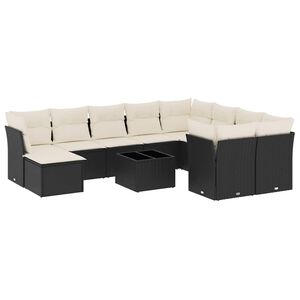 vidaXL 11 Piece Garden Sofa Set with Cushions Black Poly Rattan