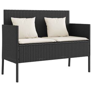vidaXL Garden Bench with Cushions Black Poly Rattan
