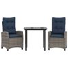 vidaXL 3 Piece Garden Dining Set with Cushions Grey Poly Rattan