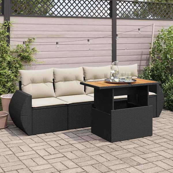vidaXL 5 Piece Garden Sofa Set with Cushions Black Poly Rattan