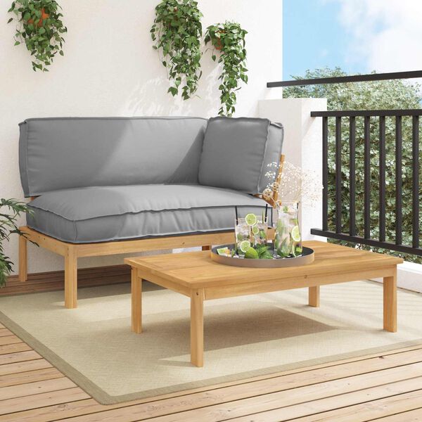vidaXL Sofa Set with Cushion Plain Manual 2 pcs Grey Solid Acacia Wood