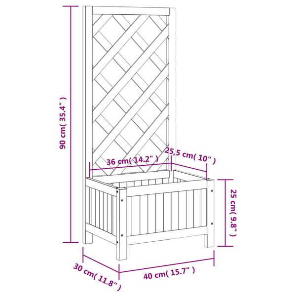 vidaXL Planter with Trellis Black Solid Wood Fir