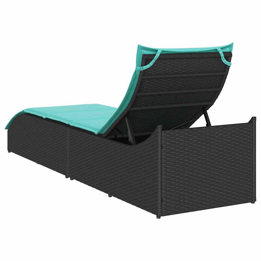 vidaXL Folding Sun Lounger with Cushion and Storage Black Poly Rattan