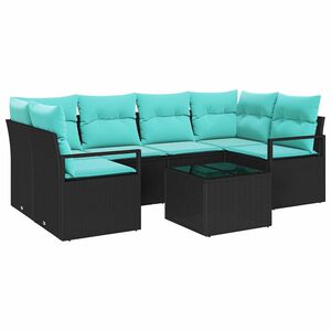 vidaXL Garden Sofa Set with Cushion Manual 7 pcs Black and Turquoise