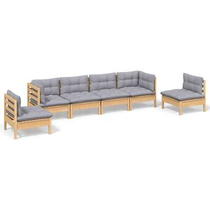 vidaXL 6 Piece Garden Lounge Set with Grey Cushions Solid Pinewood