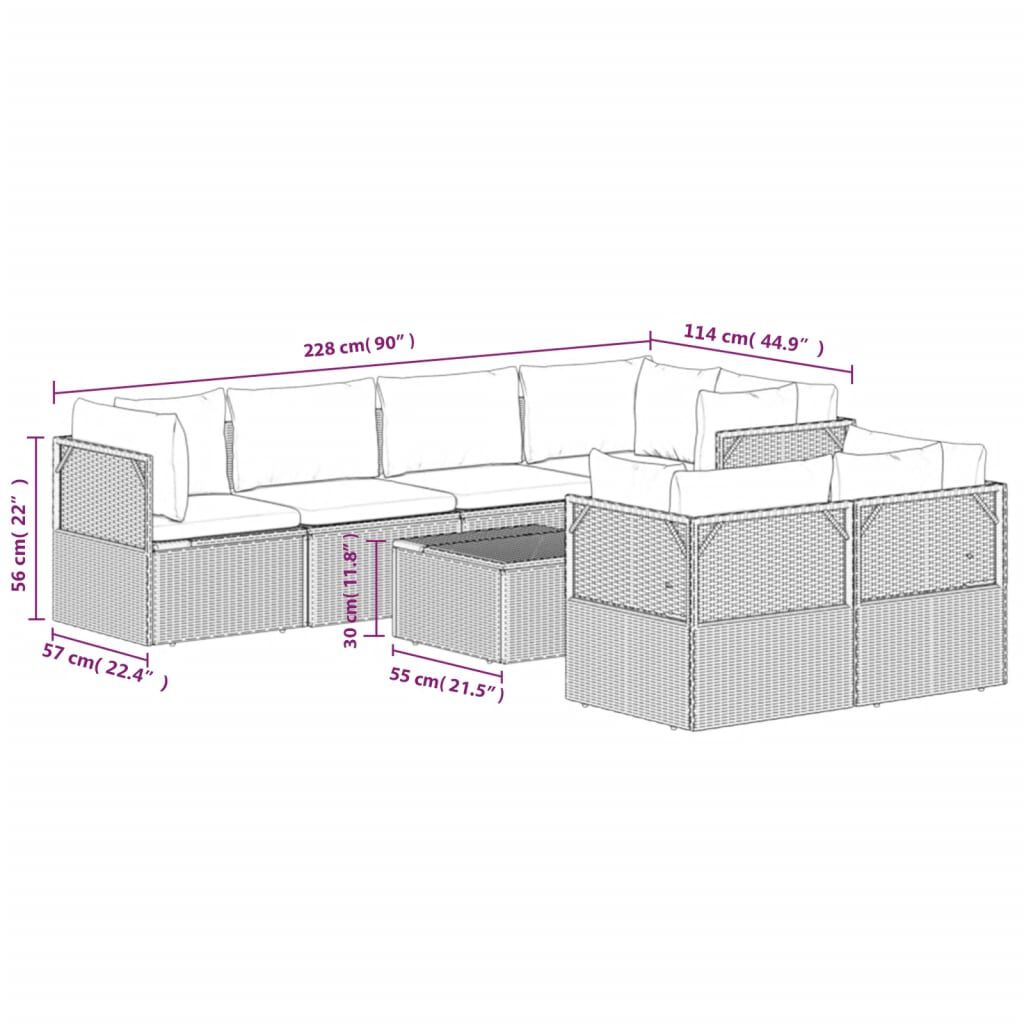 vidaXL 8 Piece Garden Lounge Set with Cushions Grey Poly Rattan
