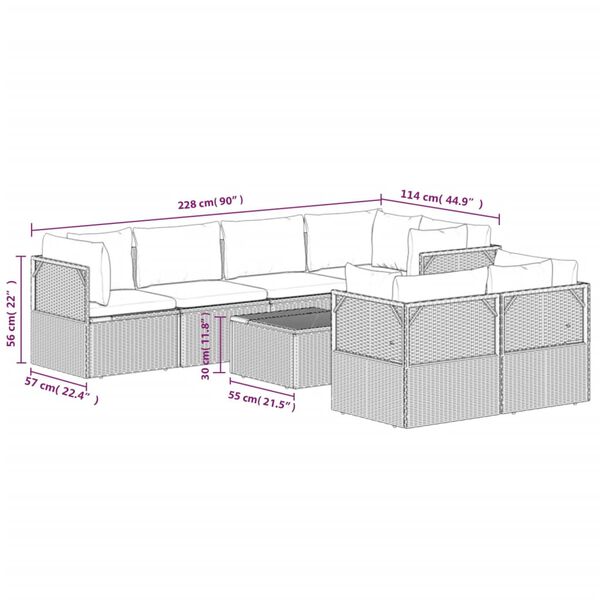 vidaXL 8 Piece Garden Lounge Set with Cushions Grey Poly Rattan