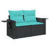 vidaXL Garden Sofa with Cushions 2-Seater Black Poly Rattan