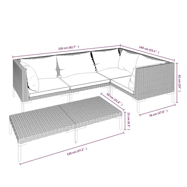 vidaXL 5 Piece Garden Lounge Set with Cushions Poly Rattan Dark Grey