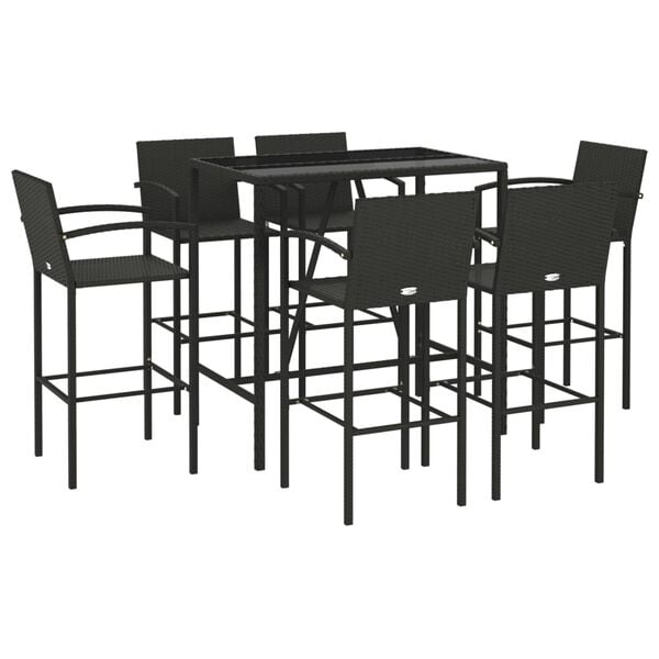 vidaXL 7 Piece Garden Bar Set Black Poly Rattan