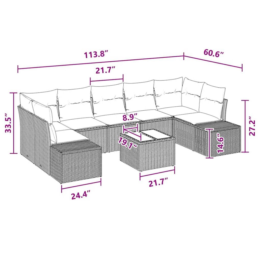 vidaXL Garden Sofa Set 8 pcs Brown Poly rattan