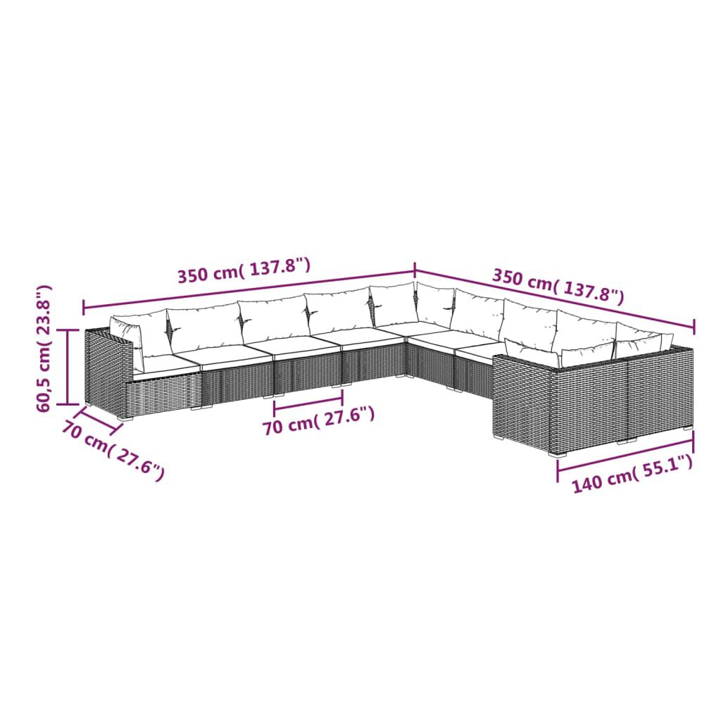 vidaXL 10 Piece Garden Lounge Set with Cushions Poly Rattan Black