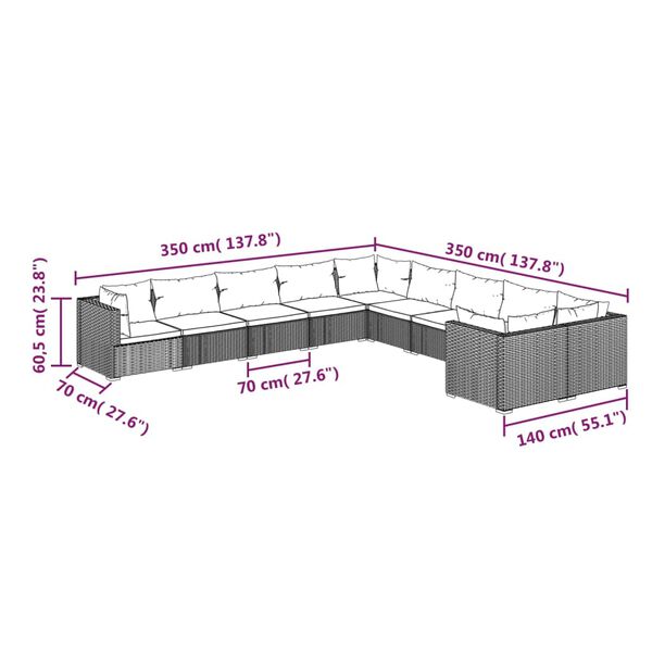 vidaXL 10 Piece Garden Lounge Set with Cushions Poly Rattan Black
