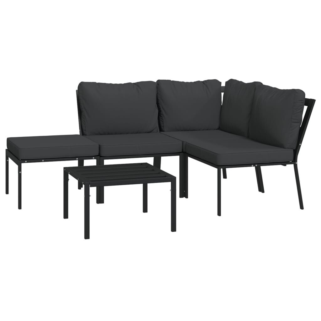 vidaXL 5 Piece Garden Lounge Set with Grey Cushions Steel