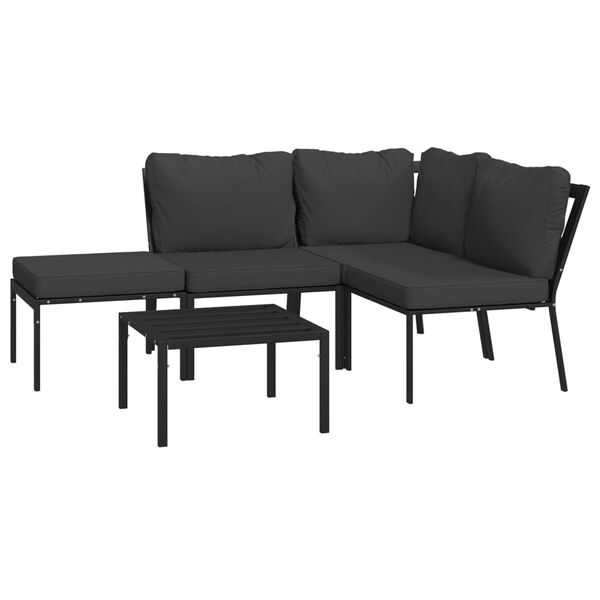 vidaXL 5 Piece Garden Lounge Set with Grey Cushions Steel