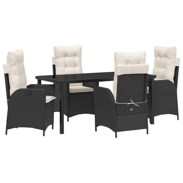 vidaXL Garden Dining Set with Cushion 5 pcs Black Poly Rattan