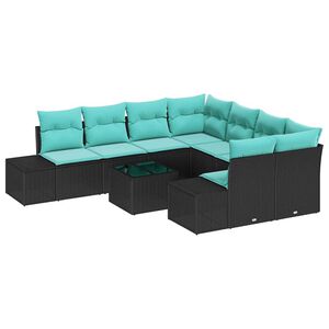 vidaXL Garden Sofa Set with Cushion 9 pcs Black Poly Rattan