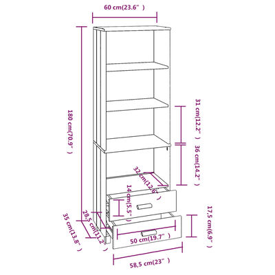 vidaXL Highboard HAMAR Light Grey 60x35x180 cm Solid Wood Pine