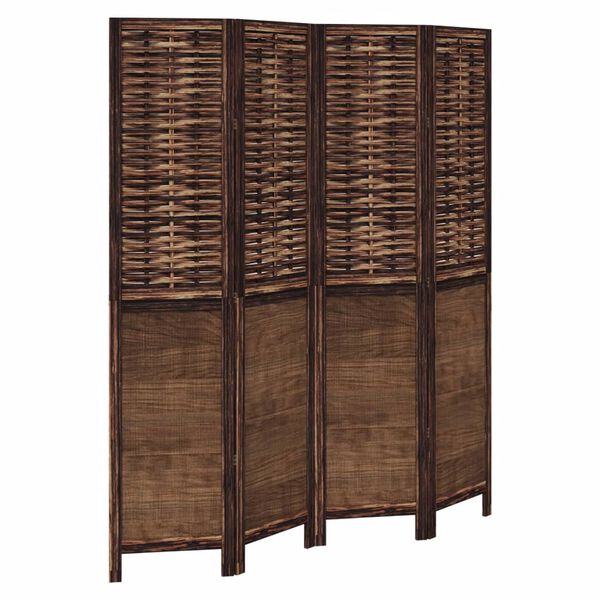 vidaXL Room Divider 4 Panels Dark Brown Solid Wood Paulownia