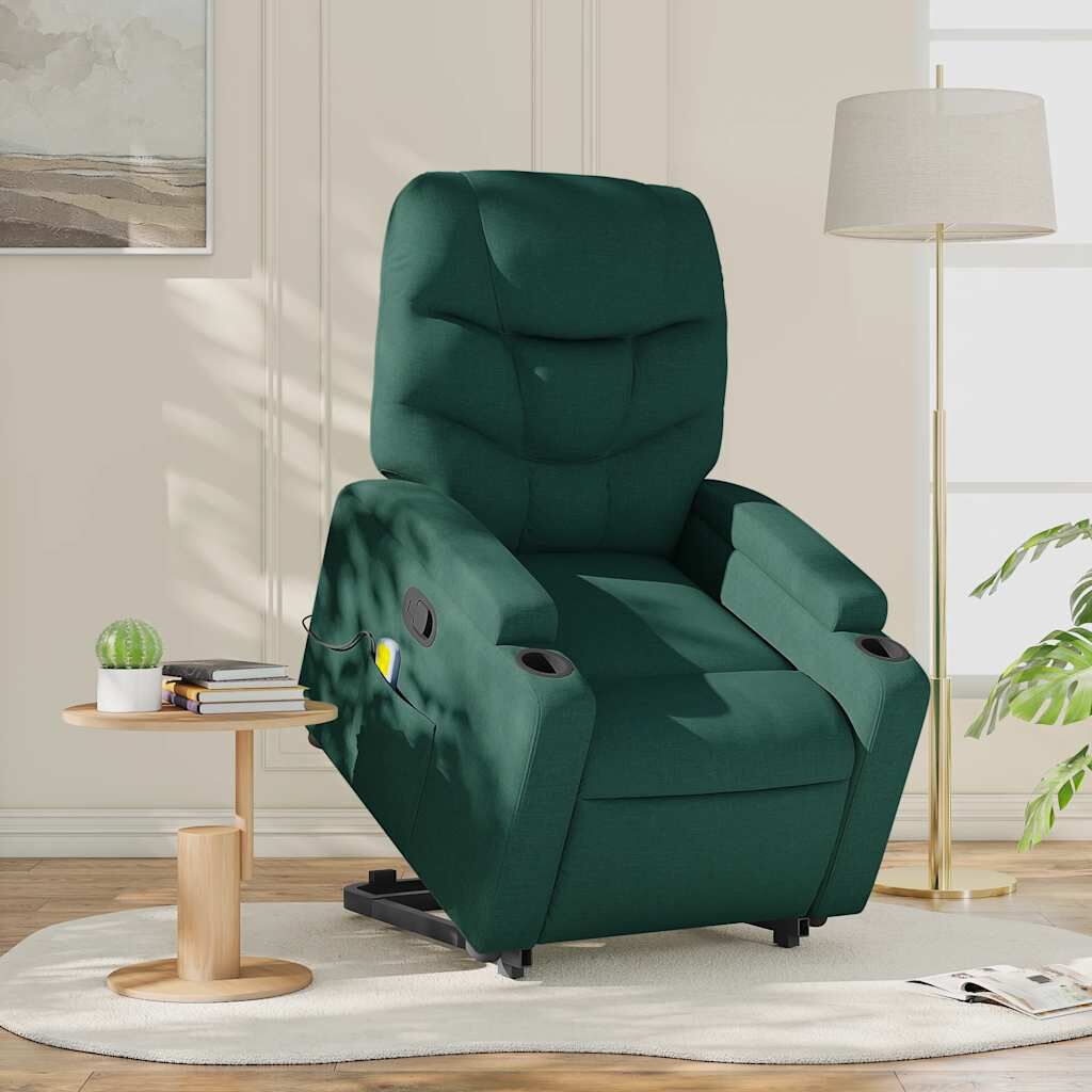 vidaXL Stand up Massage Recliner Chair Dark Green Fabric