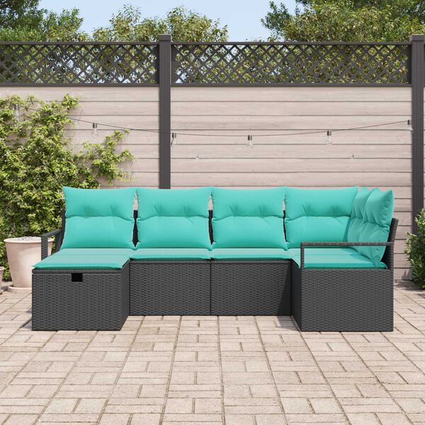 vidaXL 6 Piece Garden Sofa Set with Cushions Black Poly Rattan