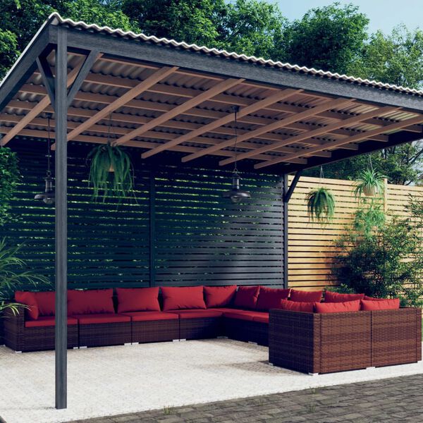 vidaXL 10 Piece Garden Lounge Set with Cushions Poly Rattan Brown