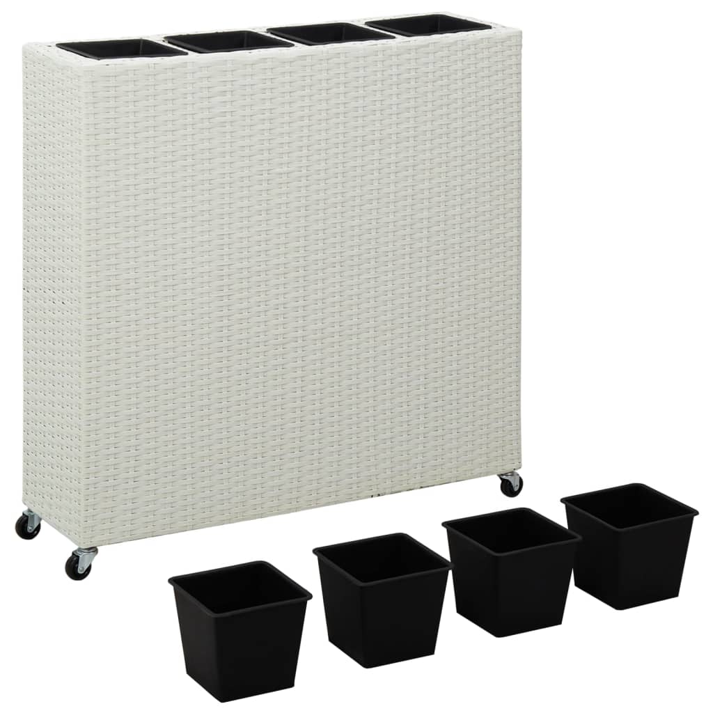 vidaXL Garden Raised Bed with 4 Pots 80x22x79 cm Poly Rattan White