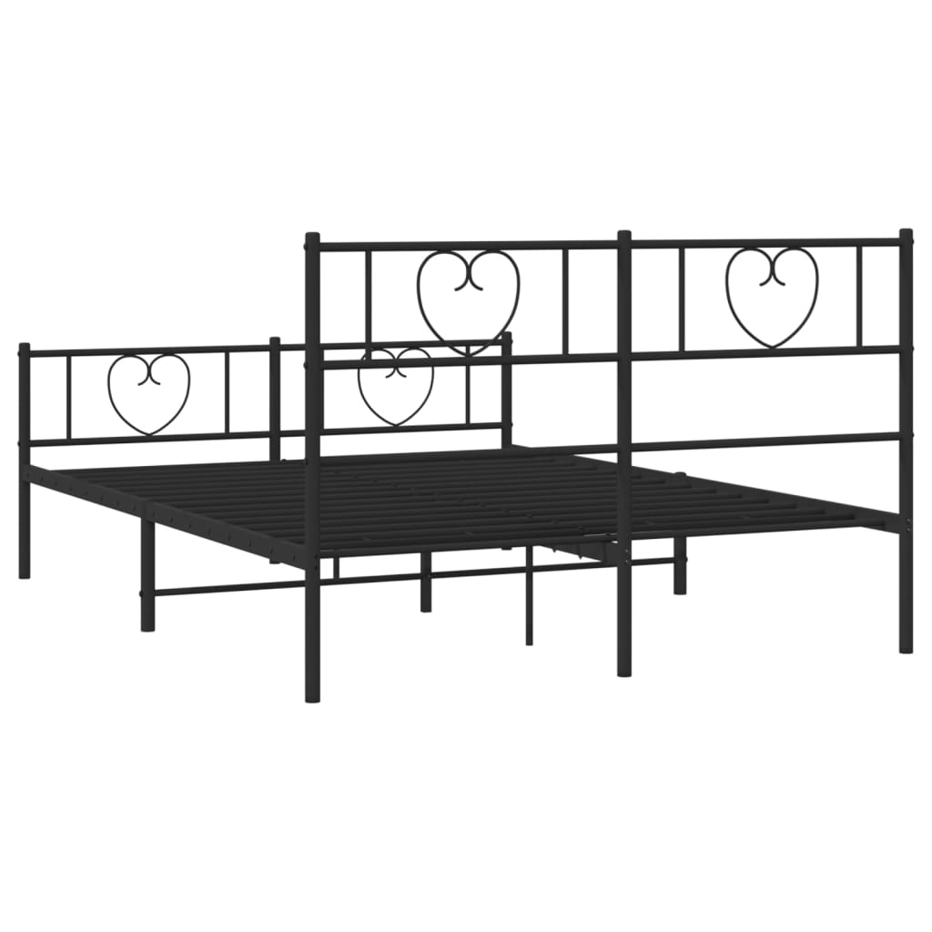 vidaXL Metal Bed Frame without Mattress with Footboard Black 135x190 cm Double