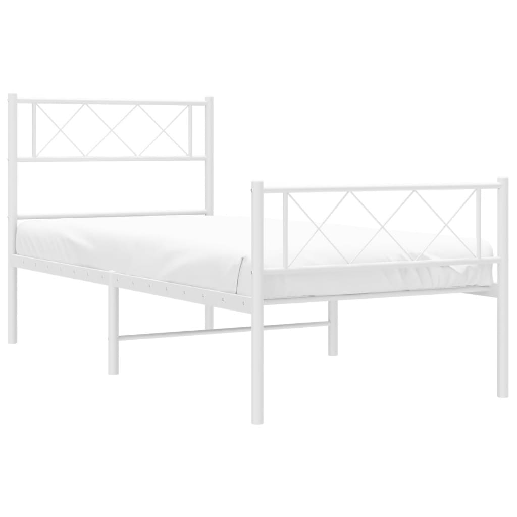 vidaXL Metal Bed Frame with Headboard and Footboard White 100x200 cm