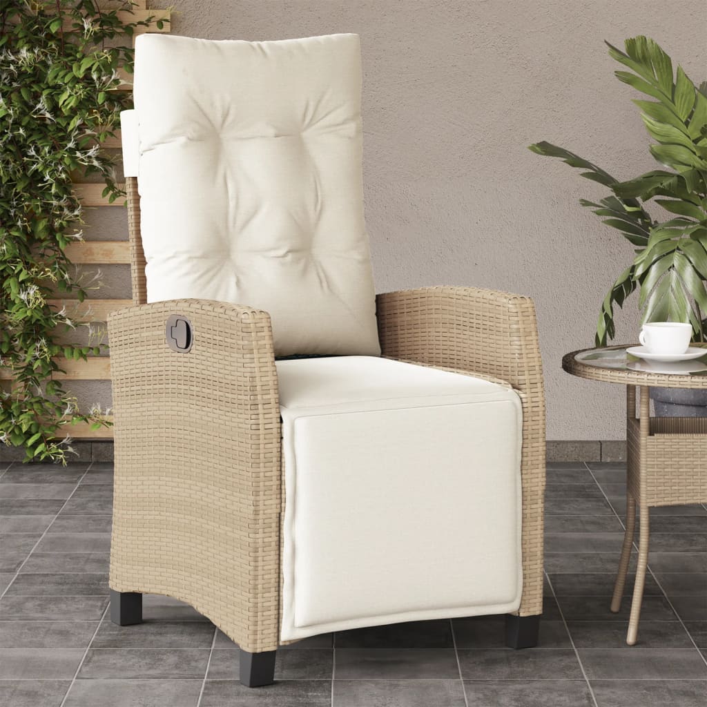 vidaXL Reclining Garden Chair with Footrest Beige Poly Rattan