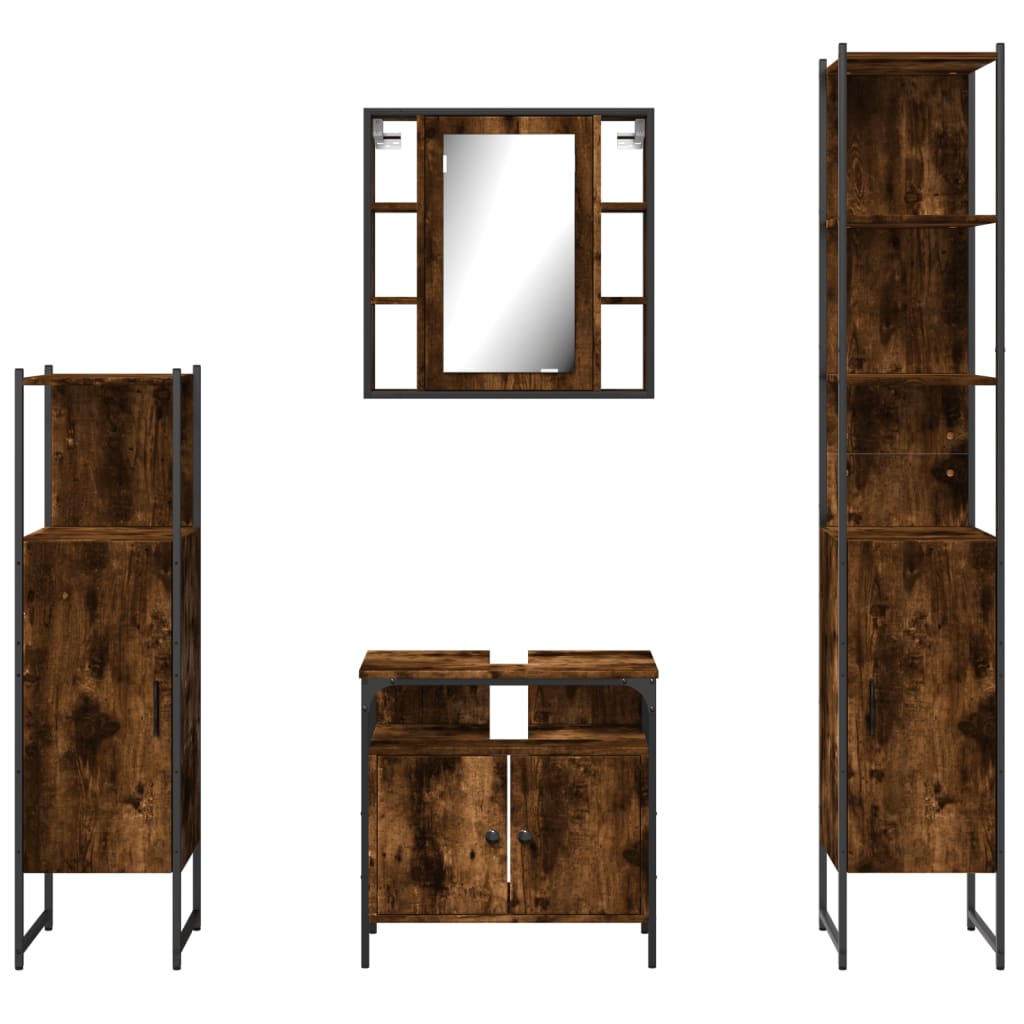 vidaXL 4 Piece Bathroom Cabinet Set Smoked Oak Engineered Wood