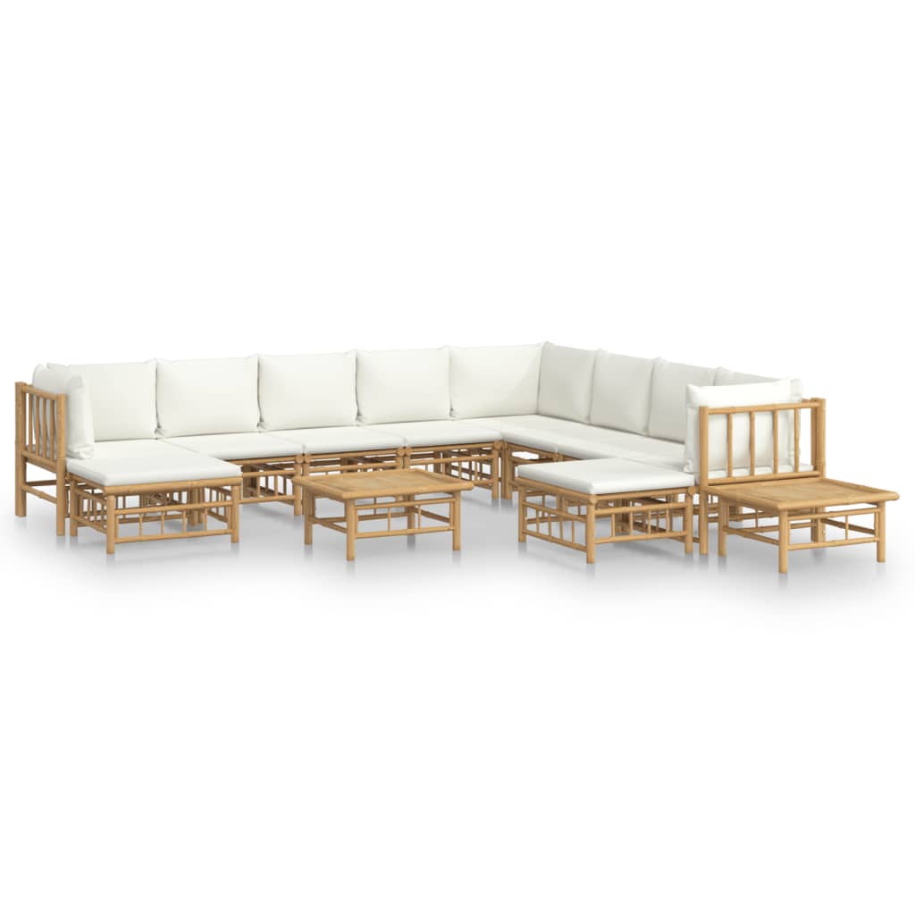 vidaXL 12 Piece Garden Lounge Set with Cream White Cushions Bamboo