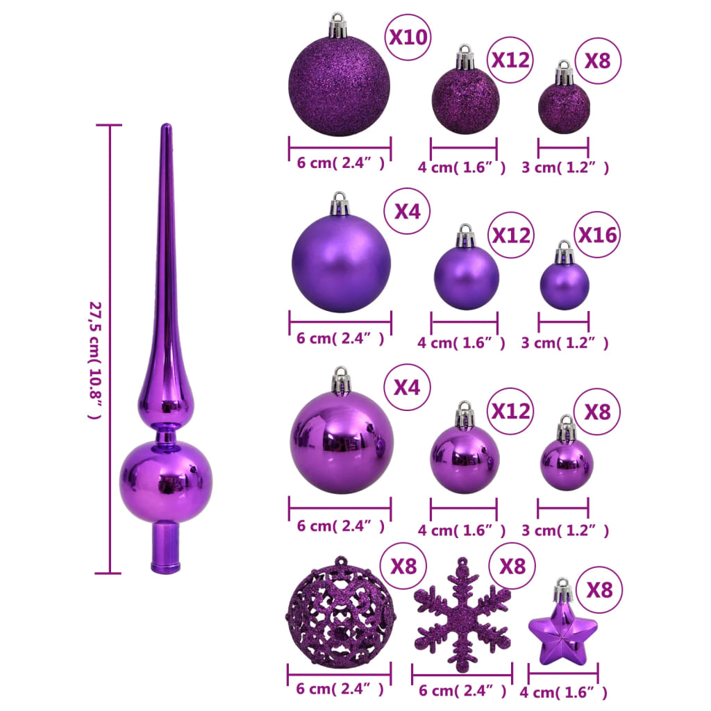 vidaXL 111 Piece Christmas Bauble Set Purple Polystyrene