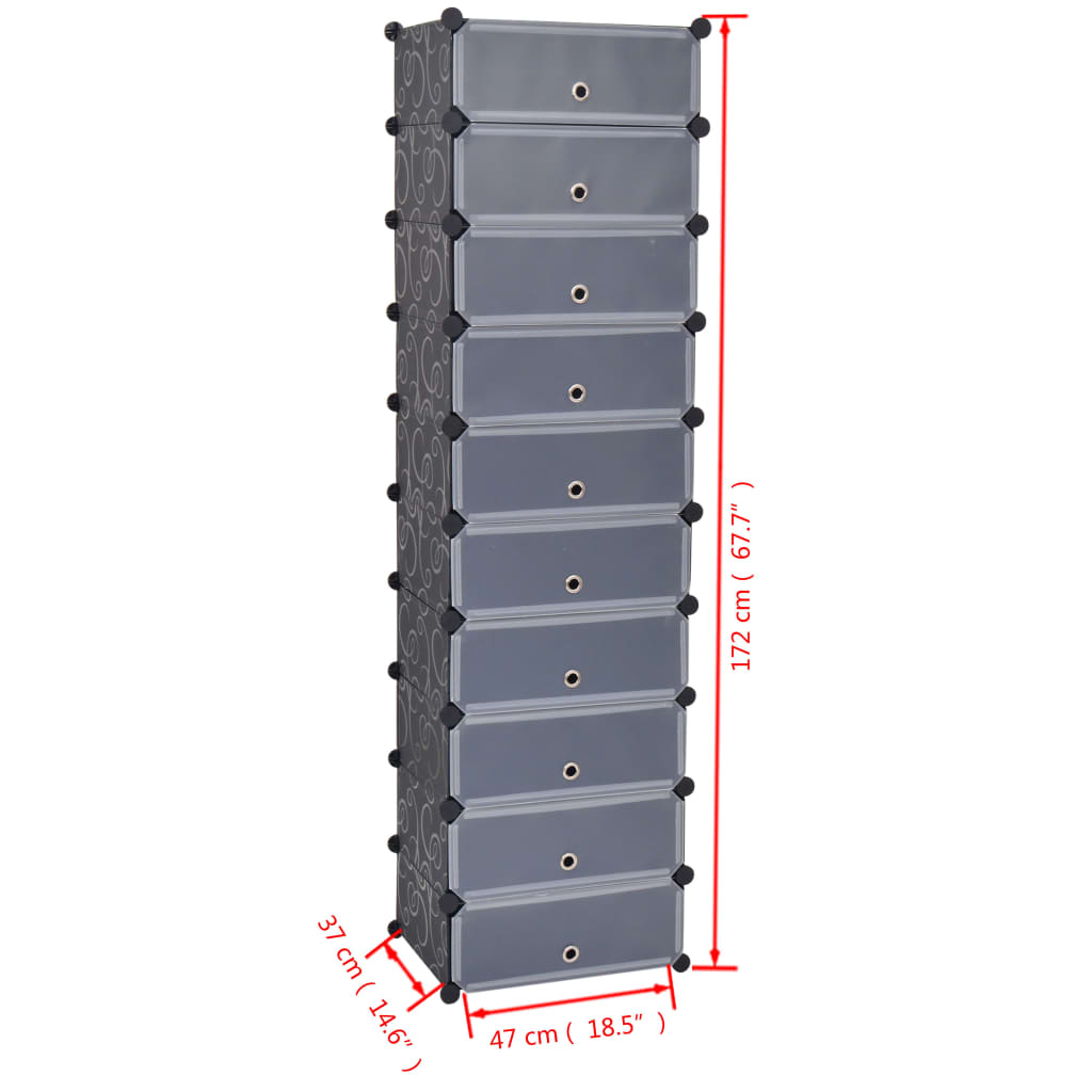 vidaXL Interlocking Shoe Organiser with 10 Compartments Black